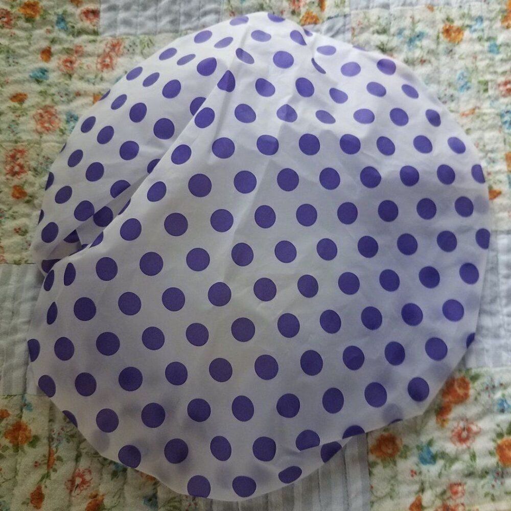 PURPLE Polka Dot Plastic Shower Cap Hair Cover Waterproof Reusable Elastic